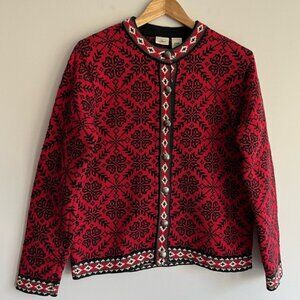 L.l.Bean Red and Black Norwegian Style Cardigan size M